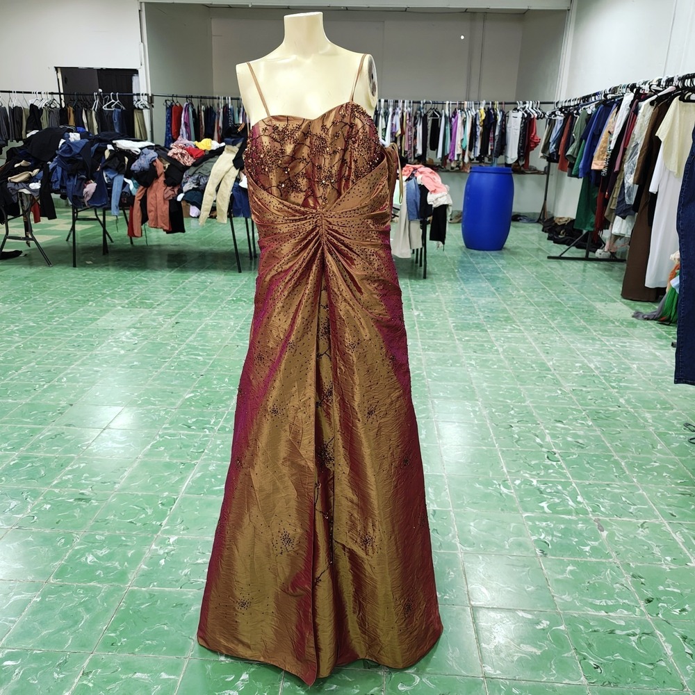 VTG Jessica Designs Intl Iridescent Gown Beaded Prom Dress Gold Pink Womens 18